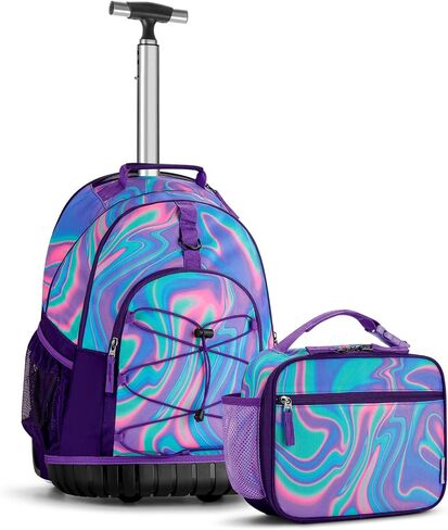 Choco Mocha Tie Dye Rolling Backpack for Girls with Lunch Bag, Large Travel Rolling Backpack Set for Teen Girls Middle School 18 Inch, Blue in Saudi Arabia