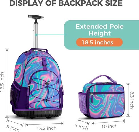 Choco Mocha Tie Dye Rolling Backpack for Girls with Lunch Bag, Large Travel Rolling Backpack Set for Teen Girls Middle School 18 Inch, Blue in Saudi Arabia