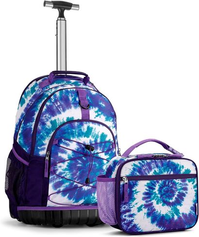 Choco Mocha Tie Dye Rolling Backpack for Girls with Lunch Bag, Large Travel Rolling Backpack Set for Teen Girls Middle School 18 Inch, Blue in Saudi Arabia