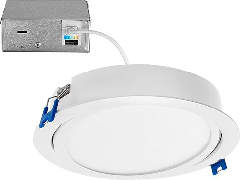 Maxxima 6 in. 5 CCT Ultra-Thin Recessed LED Gimbal Downlight - 1,000 Lumens, Color Selectable 2700K-5000K (2700K/3000K/3500K/4000K/5000K), Dimmable, Canless, Slim IC Rated, Junction Box Included in Saudi Arabia
