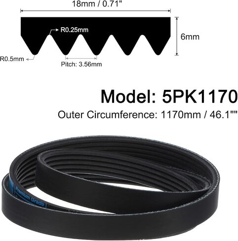 حزام uxcell 5K510/5PK1295 سيربنتين 5 أضلاع 1295 مم طول × 18 مم عرض × 5 مم سمك، حزام EPDM Poly V، حزام مضلع صغير على شكل حرف V للمركبة in Saudi Arabia