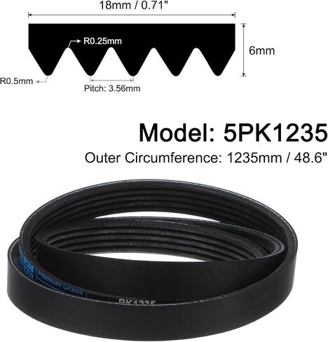 حزام uxcell 5K510/5PK1295 سيربنتين 5 أضلاع 1295 مم طول × 18 مم عرض × 5 مم سمك، حزام EPDM Poly V، حزام مضلع صغير على شكل حرف V للمركبة in Saudi Arabia