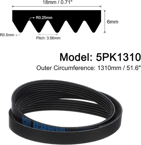 حزام uxcell 5K510/5PK1295 سيربنتين 5 أضلاع 1295 مم طول × 18 مم عرض × 5 مم سمك، حزام EPDM Poly V، حزام مضلع صغير على شكل حرف V للمركبة in Saudi Arabia