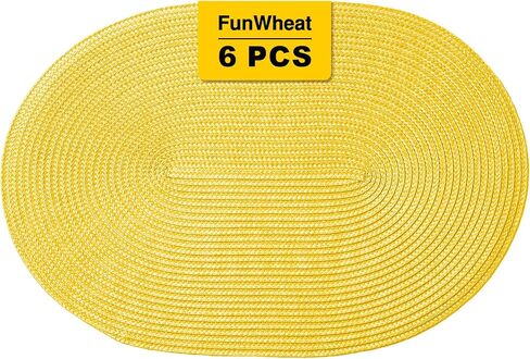FunWheat Oval Braided Placemats Set of 6 Table Mats for Dining Tables Woven Washable Non-Slip Shining Place mats12x18 Inch Table mats for Indoor Outdoor Use(Oval Orange, 6pcs) in Kuwait