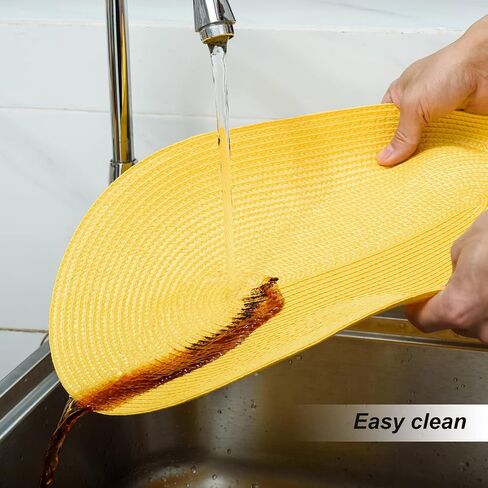 FunWheat Oval Braided Placemats Set of 6 Table Mats for Dining Tables Woven Washable Non-Slip Shining Place mats12x18 Inch Table mats for Indoor Outdoor Use(Oval Orange, 6pcs) in Kuwait
