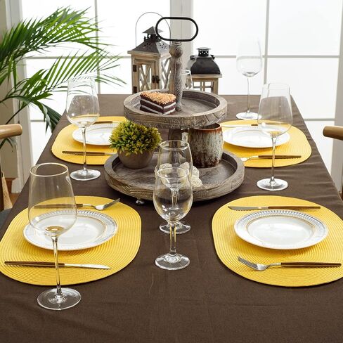 FunWheat Oval Braided Placemats Set of 6 Table Mats for Dining Tables Woven Washable Non-Slip Shining Place mats12x18 Inch Table mats for Indoor Outdoor Use(Oval Orange, 6pcs) in Kuwait