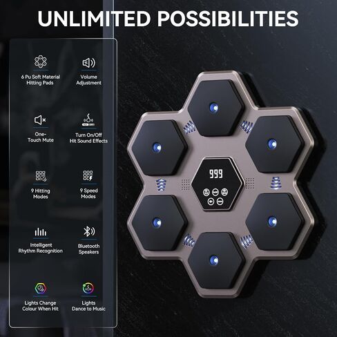 آلة الملاكمة الموسيقية مع القفازات، آلة الملاكمة الموسيقية المثبتة على الحائط مع زر كتم الصوت، وسادة اللكم الإلكترونية الذكية التي تعمل بتقنية البلوتوث، معدات تدريب الملاكمة مع التعرف على الإيقاع للبالغين in Saudi Arabia