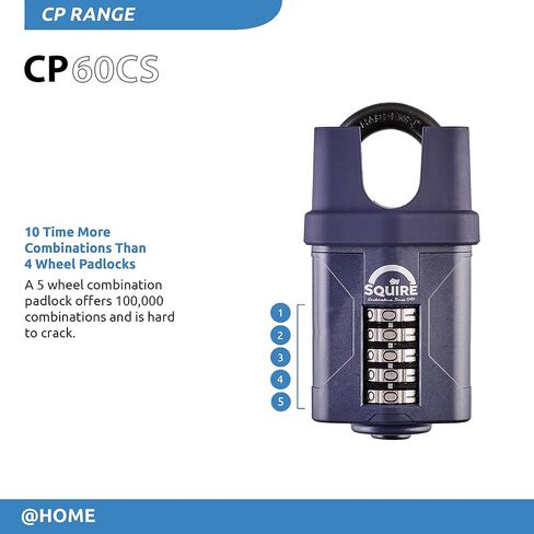 Squire Heavy Duty Padlock (CP60) - Toughest Steel Shackle - 4 Wheel Combination Padlock - Alloy Steel for Corrosion Resistance - Weatherproof Lock for Home, School & Garage (Blue, 60mm) in Saudi Arabia