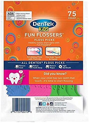 خيط تنظيف الأسنان الممتع للأطفال من DenTek | يزيل الطعام والبلاك | 75 عدد in Kuwait