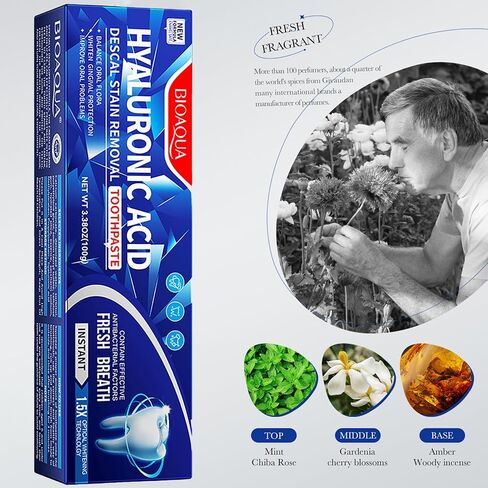 BIOAQUA 1.5X Instant Whitening Toothpaste Balance Oral Flora Whiten Gingival Protection Fresh Breath Enamel Safe 100g / 3.38oz (Descal Stain Removal (Hyaluronic Acid)) in Saudi Arabia