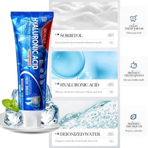 BIOAQUA 1.5X Instant Whitening Toothpaste Balance Oral Flora Whiten Gingival Protection Fresh Breath Enamel Safe 100g / 3.38oz (Descal Stain Removal (Hyaluronic Acid)) in Saudi Arabia