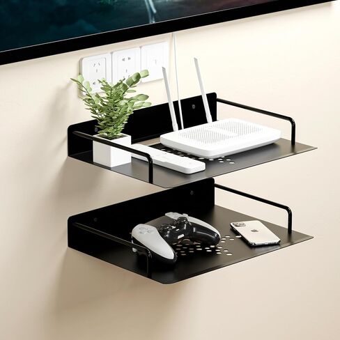 Projector Shelf,Floating Entertainment Center Shelves，Dvd Player Shelf,Metal Router Rack,Shelf Under Tv Wall Mount for Cable Box,Router,Tv Box,Game Console，Suitable for Living Room, Bedroom, etc. in Saudi Arabia