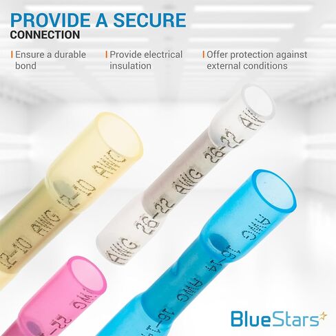 BlueStars 200 PCS Blue AWG (16-14) Heat Shrink Butt Wire Connectors, Marine Grade Waterproof Electrical Connector, Tinned Copper Terminal Insulated Electrical Crimp Connectors for Boat, Cable Wiring in Saudi Arabia