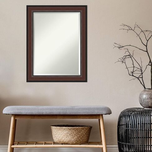 Amanti Art Bathroom Mirror, Yale Walnut Wall Mirror for use as Bathroom Vanity Mirror Over Sink (23.5 x 19.5 in.) Beveled Mirror, Brown Mirror, Traditional Mirror from WI, USA in Saudi Arabia