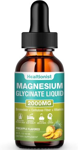 2 Pack 2000MG Magnesium Glycinate Liquid Drops Supplement with Cellulose Fiber, Bromelain, Vitamin B6, C, D, Zinc, Magnesium Liquid Drops for Kids and Adults, Energy, Sleep, Clam. Pineapple Flavor in Saudi Arabia