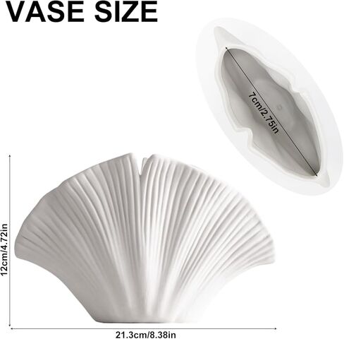 White Seashell Vase, Ceramic Vase for Home Decor Matte Maple Leaf Bud Vase Boho Bookcase Bookshelf Decorative Vase for Pampas Grass Vase for Centerpieces Floor Bouquet Decor in Kuwait