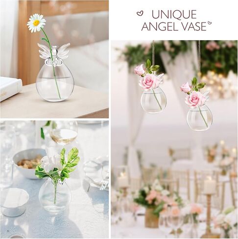 Yardwe Clear Glass Guardian Angel Vases 2pcs Cute Clear Glass Angel Shape Flower Plant Hanging Vase Wedding Decor Greenery Hydroponic Plant Containers Room Ornaments Decorations in Saudi Arabia