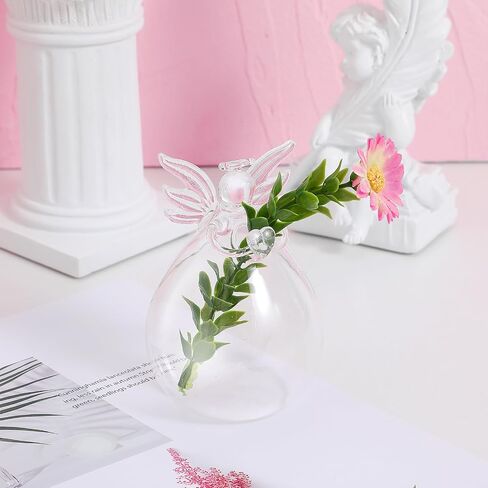 Yardwe Clear Glass Guardian Angel Vases 2pcs Cute Clear Glass Angel Shape Flower Plant Hanging Vase Wedding Decor Greenery Hydroponic Plant Containers Room Ornaments Decorations in Saudi Arabia
