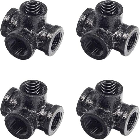 4pcs 1/2 Inch Malleable Black Floor Iron Flange DN15, Three Holes Flange Iron Pipe Floor Fitting Plumbing Threaded Flange DIY Wall Industrial Steampunk Furniture Vintage Retro Decor in Saudi Arabia