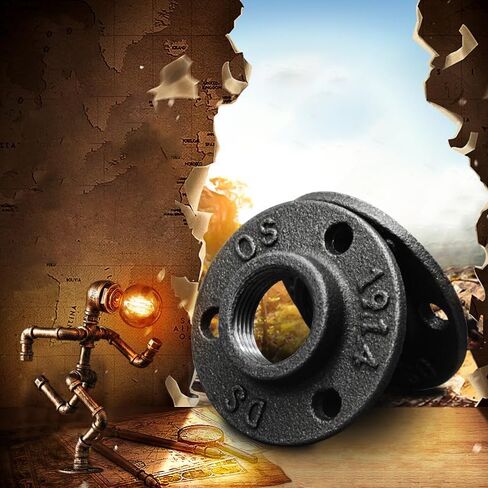 4pcs 1/2 Inch Malleable Black Floor Iron Flange DN15, Three Holes Flange Iron Pipe Floor Fitting Plumbing Threaded Flange DIY Wall Industrial Steampunk Furniture Vintage Retro Decor in Saudi Arabia