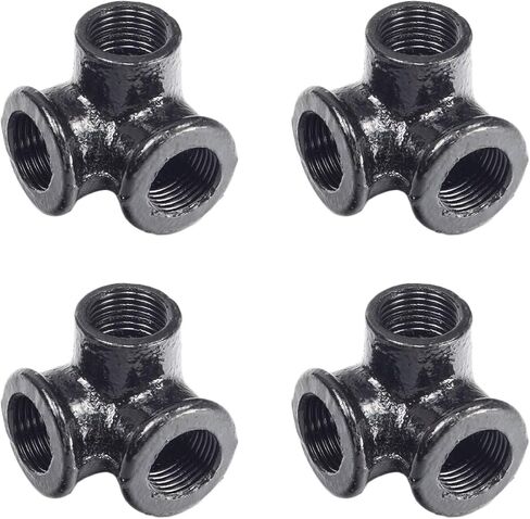 4pcs 1/2 Inch Malleable Black Floor Iron Flange DN15, Three Holes Flange Iron Pipe Floor Fitting Plumbing Threaded Flange DIY Wall Industrial Steampunk Furniture Vintage Retro Decor in Saudi Arabia