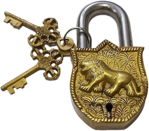 PARIJAT HANDICRAFT Functional Brass Beautiful Padlocks with Two Keys (Tiger-Golden) in Saudi Arabia