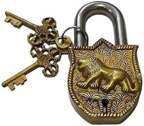 PARIJAT HANDICRAFT Functional Brass Beautiful Padlocks with Two Keys (Tiger-Golden) in Saudi Arabia