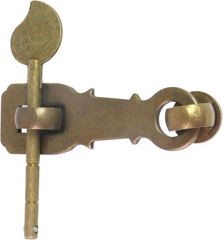 قفل نحاسي عتيق بمشبك على الطراز الصيني مع مسمار قفل لباب الخزانة صندوق خشبي وحقيبة عرض (برونزية 3.45 بوصة) in Kuwait