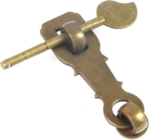 قفل نحاسي عتيق بمشبك على الطراز الصيني مع مسمار قفل لباب الخزانة صندوق خشبي وحقيبة عرض (برونزية 3.45 بوصة) in Kuwait