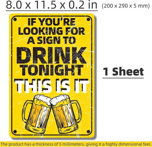 Funny Yard Sign, If You're Looking for a Sign to Drink Tonight This Is It, Man Cave Accessories and Room Decorations, Basement Bar, Home Bar Decor Vintage Decorations Sign (1 sheet -Yellow) in Saudi Arabia