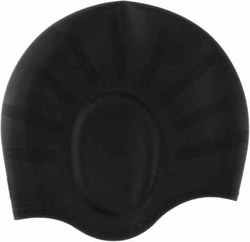 Black Silicone Swim Cap with 3D Ear Protection - Large Size - Waterproof Swim Cap - high-Elasticity Silicone - Professional Waterproof Design - One Size for All in Kuwait
