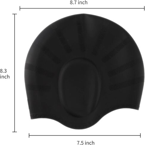 Black Silicone Swim Cap with 3D Ear Protection - Large Size - Waterproof Swim Cap - high-Elasticity Silicone - Professional Waterproof Design - One Size for All in Kuwait