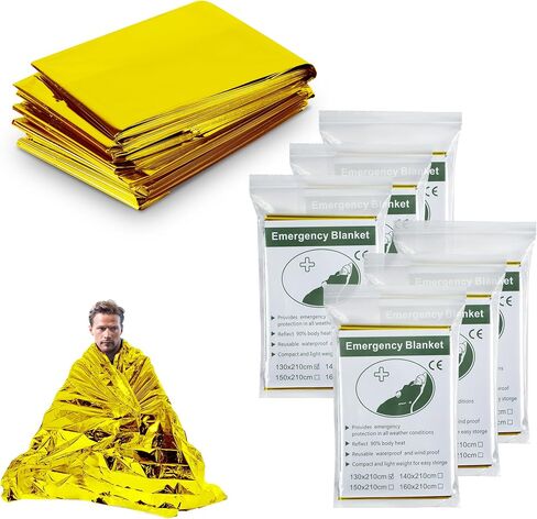 10 Pack Emergency Mylar Thermal Blankerts - Foil Space Blanket for Survival, Outdoors, Camping Gear, Hiking Travel, First Aid, Extreme Weather(Double-Sided Silver) in Saudi Arabia