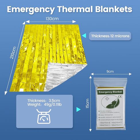 10 Pack Emergency Mylar Thermal Blankerts - Foil Space Blanket for Survival, Outdoors, Camping Gear, Hiking Travel, First Aid, Extreme Weather(Double-Sided Silver) in Saudi Arabia