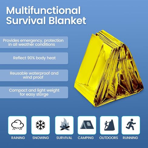 10 Pack Emergency Mylar Thermal Blankerts - Foil Space Blanket for Survival, Outdoors, Camping Gear, Hiking Travel, First Aid, Extreme Weather(Double-Sided Silver) in Saudi Arabia