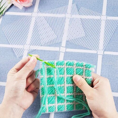 Allazone 59 PCS Mesh Plastic Canvas Sheets Kit Including 24 PCS Clear Plastic Canvas, 12 Color Acrylic Yarn for DIY Crafts Embroidery Cross Stitch, Acrylic Yarn Crafting, Knit and Crochet Projects in Kuwait