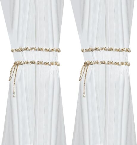 HEVSTIL ستائر تيباكس، 2 حزمة من المعلقات اللؤلؤية المطرزة، ستائر ستائر، أربطة ستائر مطرزة لديكور المنزل في النوافذ in Kuwait