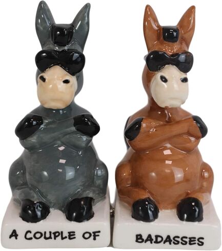 Ebros Ceramic A Couple Of Badasses Brown And Gray Jackass Donkeys With Shades Magnetic Salt And Pepper Shakers Set Figurines Party Kitchen Tabletop Country Farm Collectible Decorative Accents in Saudi Arabia