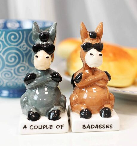 Ebros Ceramic A Couple Of Badasses Brown And Gray Jackass Donkeys With Shades Magnetic Salt And Pepper Shakers Set Figurines Party Kitchen Tabletop Country Farm Collectible Decorative Accents in Saudi Arabia