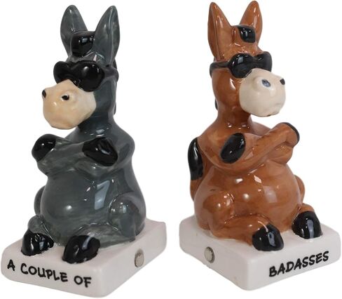 Ebros Ceramic A Couple Of Badasses Brown And Gray Jackass Donkeys With Shades Magnetic Salt And Pepper Shakers Set Figurines Party Kitchen Tabletop Country Farm Collectible Decorative Accents in Saudi Arabia