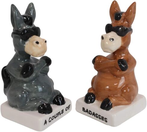 Ebros Ceramic A Couple Of Badasses Brown And Gray Jackass Donkeys With Shades Magnetic Salt And Pepper Shakers Set Figurines Party Kitchen Tabletop Country Farm Collectible Decorative Accents in Saudi Arabia
