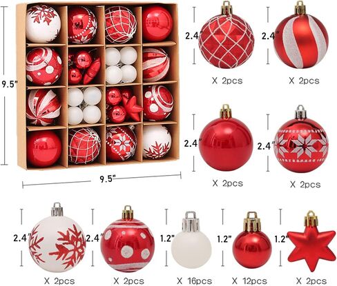 44Ct Red Green Christmas Tree Ball Assorted Ornaments Pendants, 2.4" Christmas Shatterproof Shine Ball Decoration for Christmas Tree Holiday in Saudi Arabia