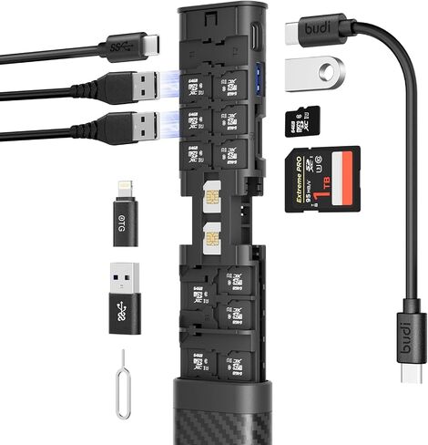 BUDI Multifunctional 9 in 1 Data Cable with USB Type-C Card Reader Micro SD Memory Card high-Speed Card Reader Adapter Suitable for Mobile Phone Cameras and Computers in Kuwait