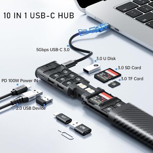 BUDI Multifunctional 9 in 1 Data Cable with USB Type-C Card Reader Micro SD Memory Card high-Speed Card Reader Adapter Suitable for Mobile Phone Cameras and Computers in Kuwait