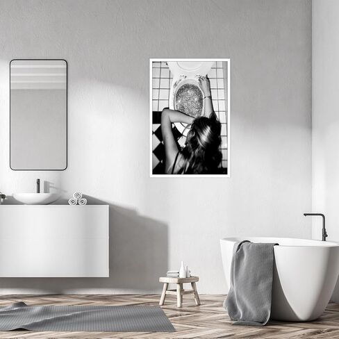 Funny Toilet Poster Trendy Hot Girls Drinking Champagne Art Print (Woman Sleeping in Glitter Prin) Canvas Wall Art Black and White Poster Preppy Posters Print Bar Cart Wall Decor 12x16in Unframed in Saudi Arabia