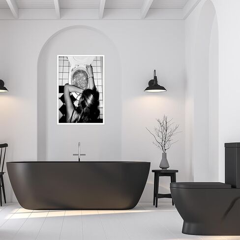 Funny Toilet Poster Trendy Hot Girls Drinking Champagne Art Print (Woman Sleeping in Glitter Prin) Canvas Wall Art Black and White Poster Preppy Posters Print Bar Cart Wall Decor 12x16in Unframed in Saudi Arabia