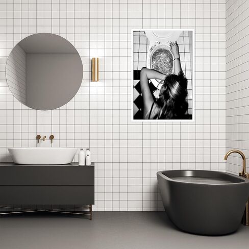 Funny Toilet Poster Trendy Hot Girls Drinking Champagne Art Print (Woman Sleeping in Glitter Prin) Canvas Wall Art Black and White Poster Preppy Posters Print Bar Cart Wall Decor 12x16in Unframed in Saudi Arabia