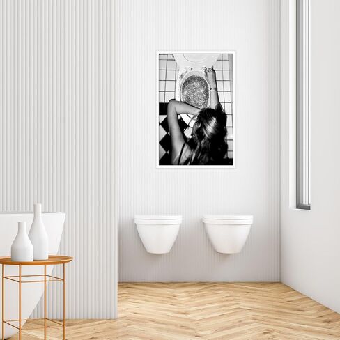 Funny Toilet Poster Trendy Hot Girls Drinking Champagne Art Print (Woman Sleeping in Glitter Prin) Canvas Wall Art Black and White Poster Preppy Posters Print Bar Cart Wall Decor 12x16in Unframed in Saudi Arabia