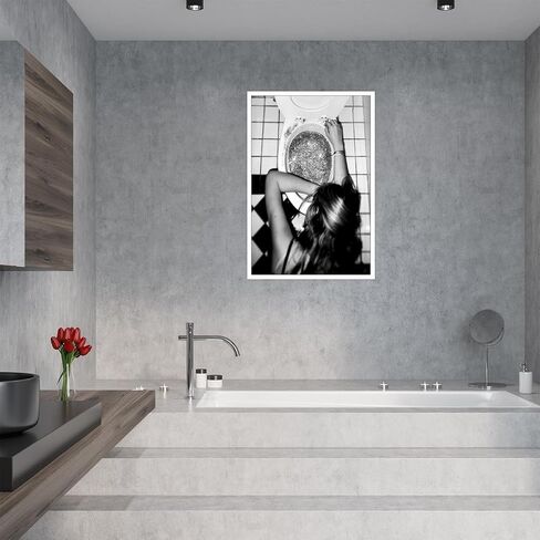 Funny Toilet Poster Trendy Hot Girls Drinking Champagne Art Print (Woman Sleeping in Glitter Prin) Canvas Wall Art Black and White Poster Preppy Posters Print Bar Cart Wall Decor 12x16in Unframed in Saudi Arabia