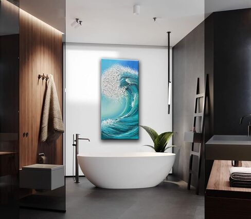 JELRINR 24 × 48 بوصة لوحة زيتية فنية معاصرة مصنوعة يدويًا على نسيج قماش أبيض وأسود فن قماش تجريدي موجة المحيط الشاطئ المناظر الطبيعية عمل فني جدار المنزل آرت ديكو in Kuwait